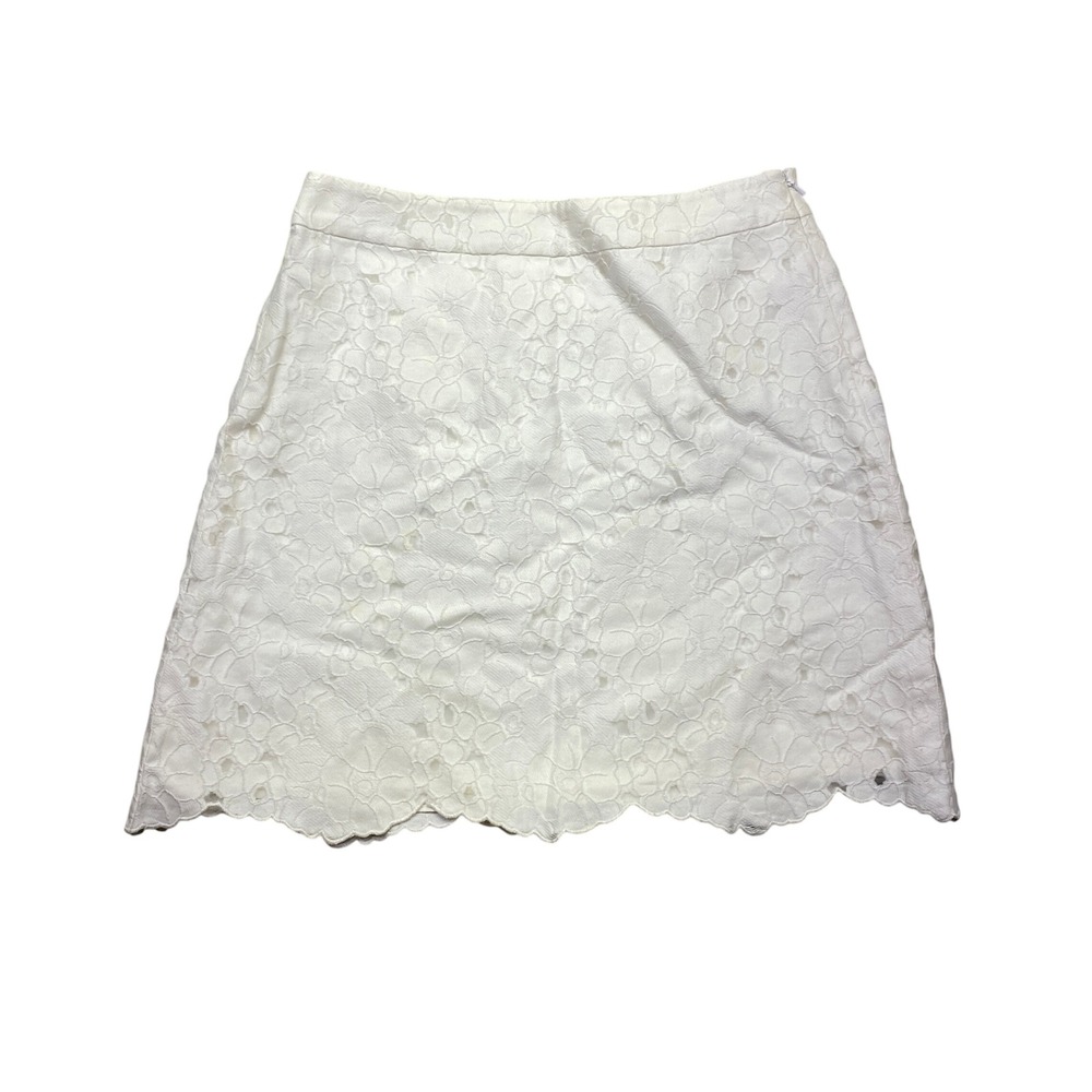 Michael Michael Kors White Floral Eyelet Lace Mini Skirt Scalloped Hem Size 2